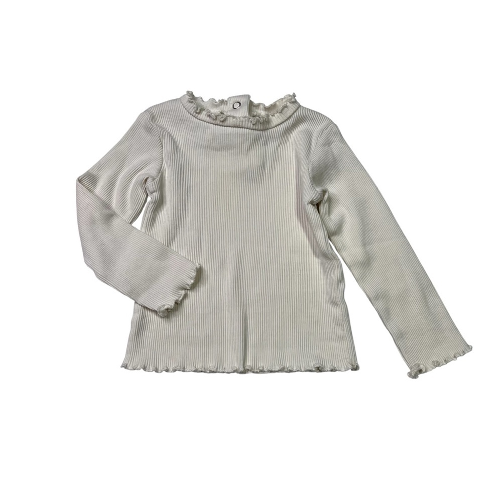 Zara Kids White Long Sleeve Ruffle Lettuce TrimTop